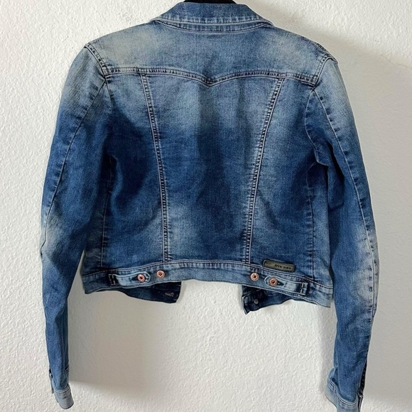 Diesel Fringi NE Denim Jean Jacket Women’s Small Leather Logo Stretch Fitted Y2K - Picture 5 of 17